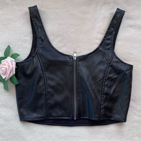 Noisy May Faux Leather Bustier Crop Top - Picture 6 of 10